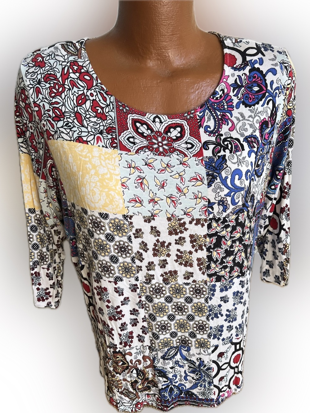 Philosophy rayon stretch brilliant print pullover 3/4 sleeve top 1 X